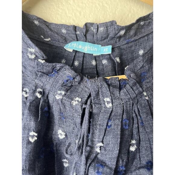 J. McLaughlin Sleeveless Blue Swiss Dot Chambray Linen Cotton Blend Top XSmall - Picture 3 of 4
